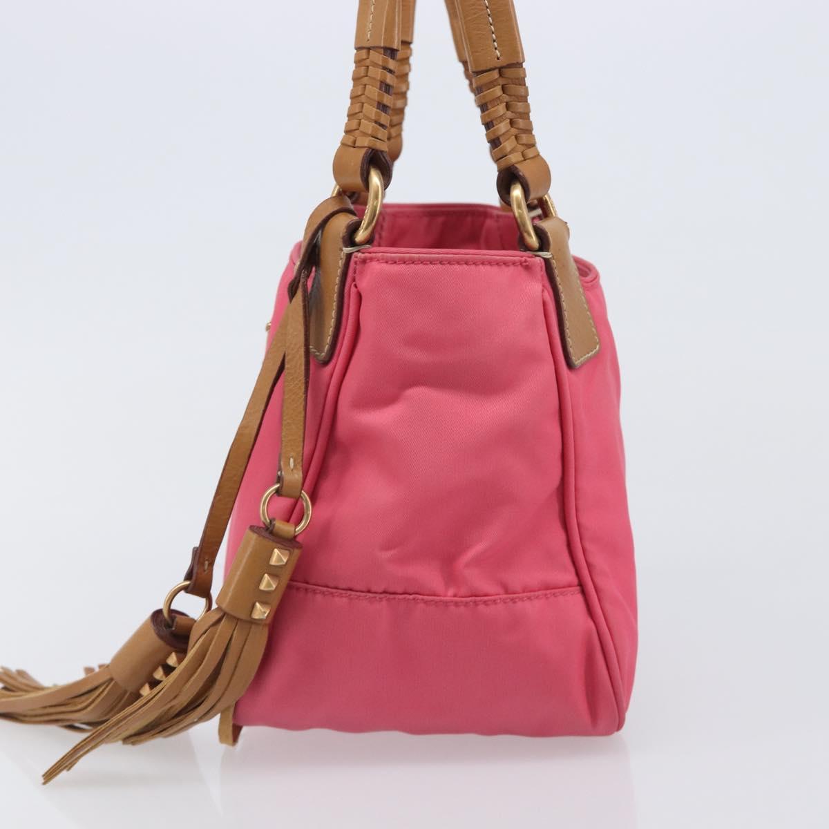 PRADA Hand Bag Nylon Pink Gold Tone Auth 207253V