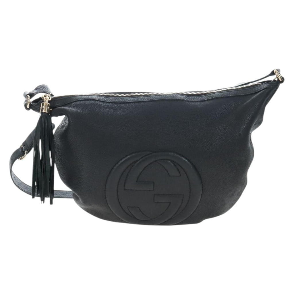 GUCCI Soho Shoulder Bag Leather Black Gold 295175 Auth 207456V