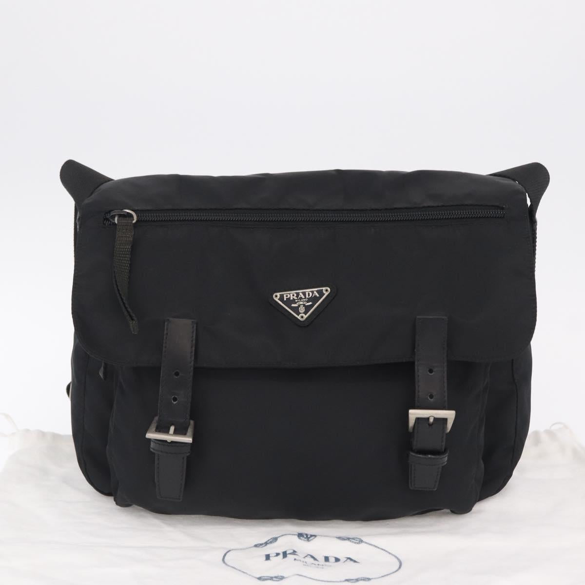 PRADA Shoulder Bag Nylon Black Silver Auth 207460V