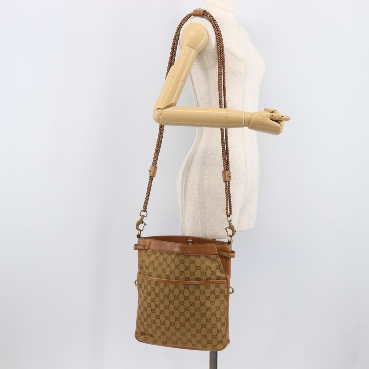 GUCCI GG Canvas Shoulder Bag Brown Gold 109097 Auth 207462