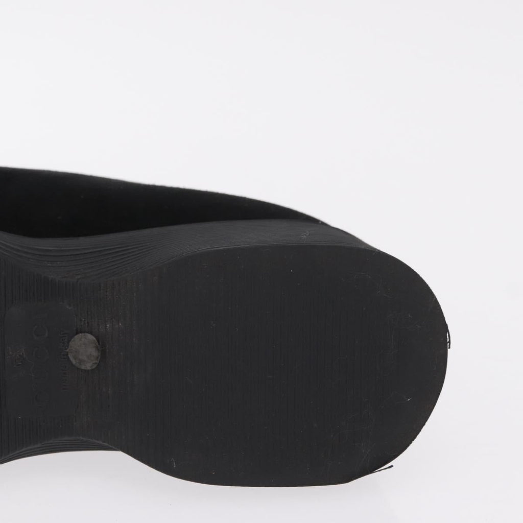 GUCCI Loafers Suede 25.5 cm Black Silver Auth 207479V