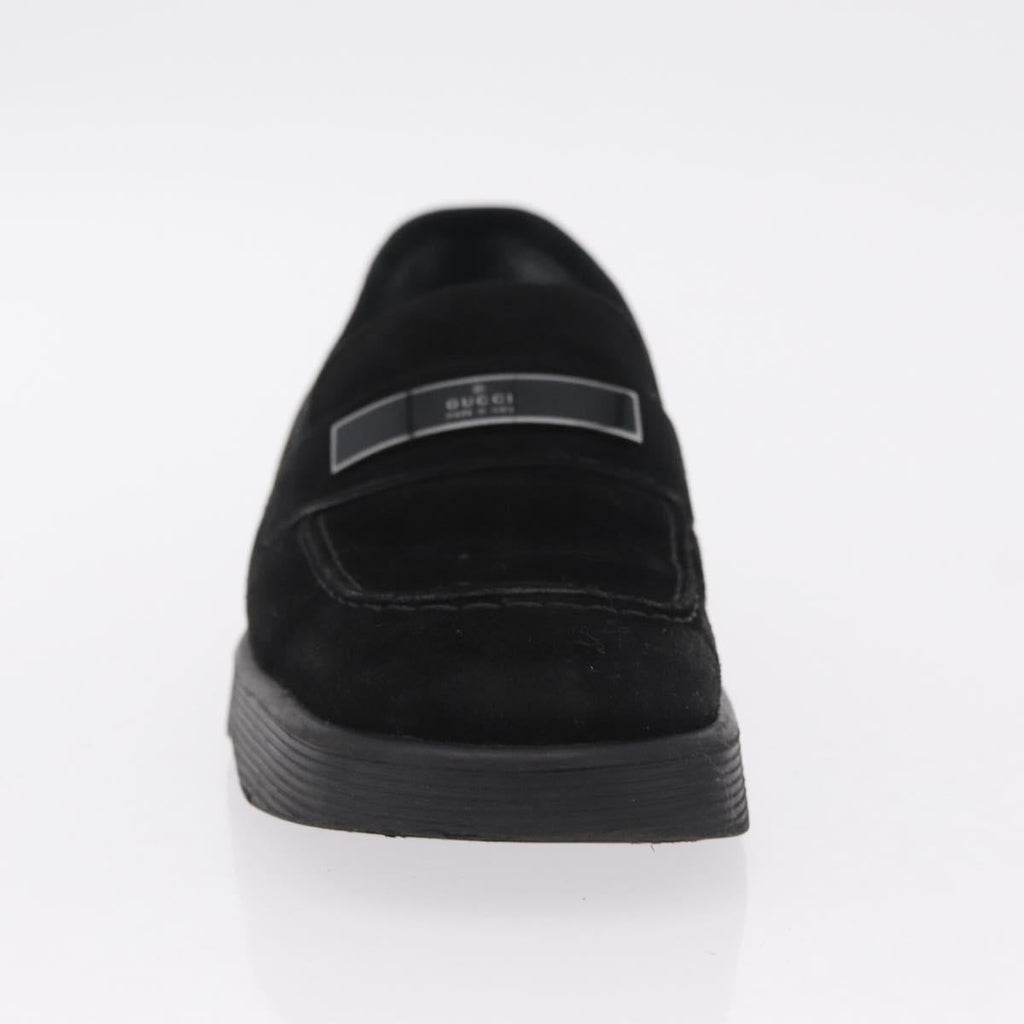 GUCCI Loafers Suede 25.5 cm Black Silver Auth 207479V