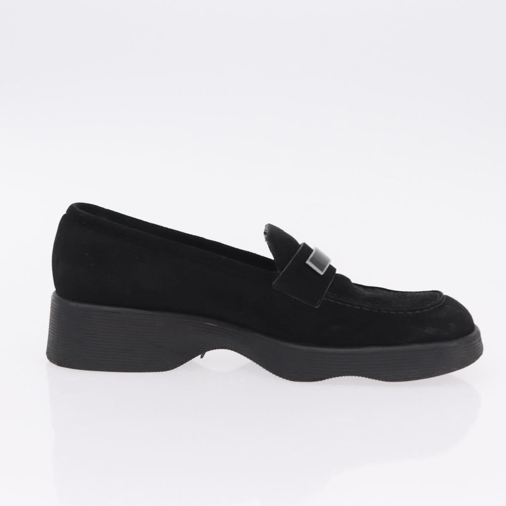 GUCCI Loafers Suede 25.5 cm Black Silver Auth 207479V