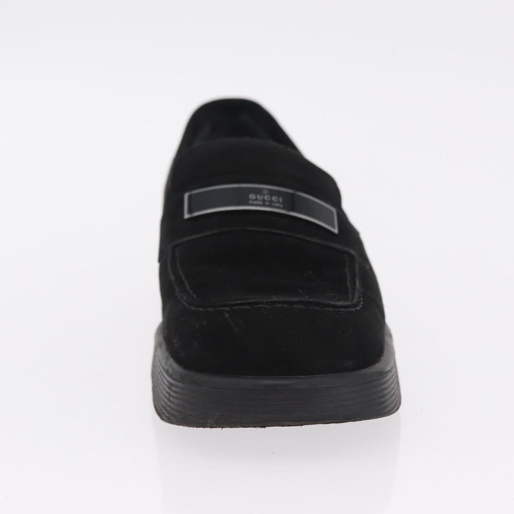GUCCI Loafers Suede 25.5 cm Black Silver Auth 207479V