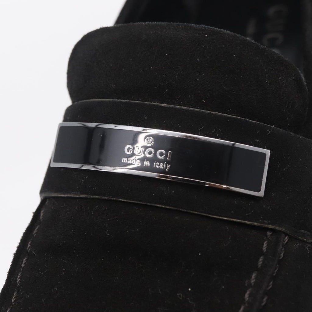 GUCCI Loafers Suede 25.5 cm Black Silver Auth 207479V