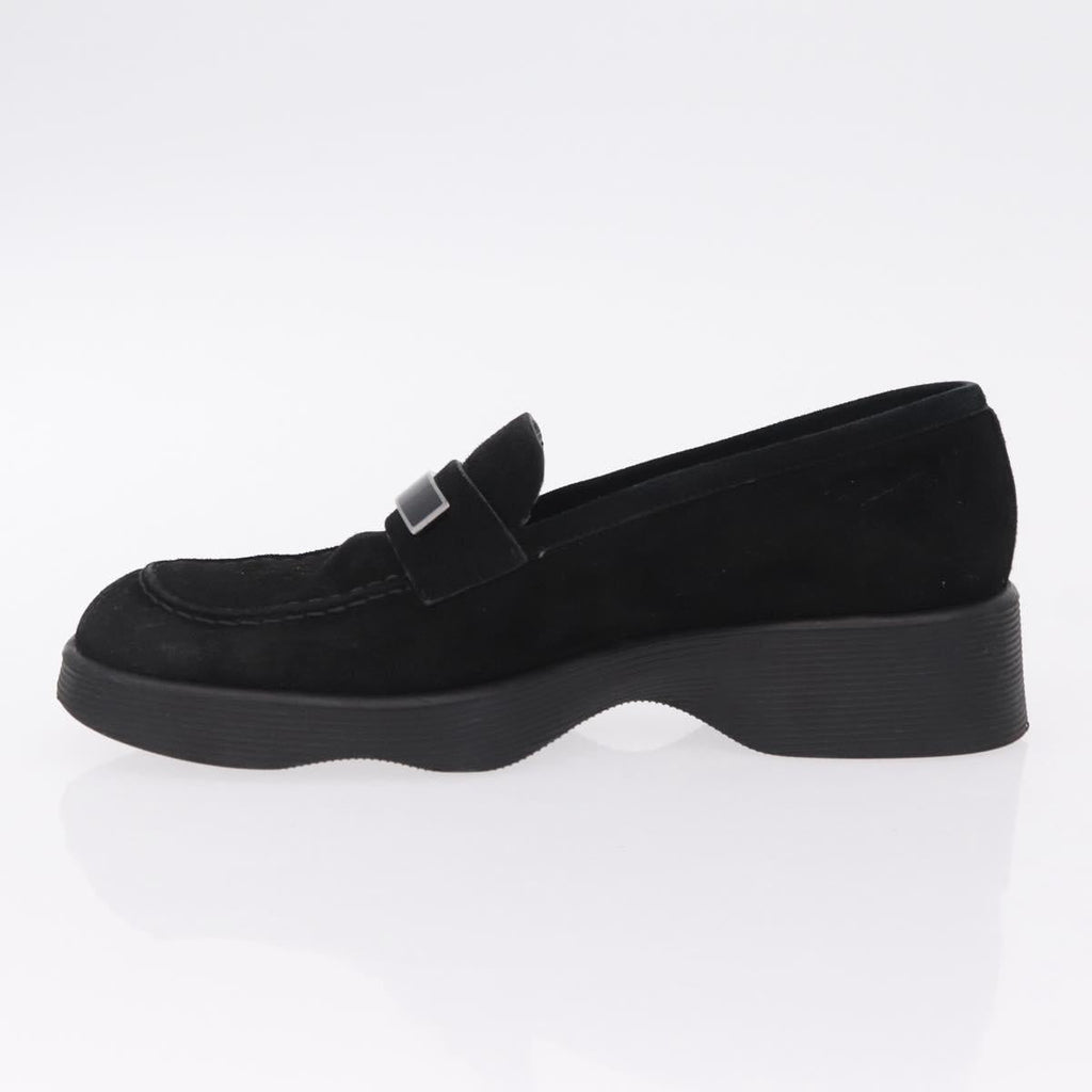 GUCCI Loafers Suede 25.5 cm Black Silver Auth 207479V
