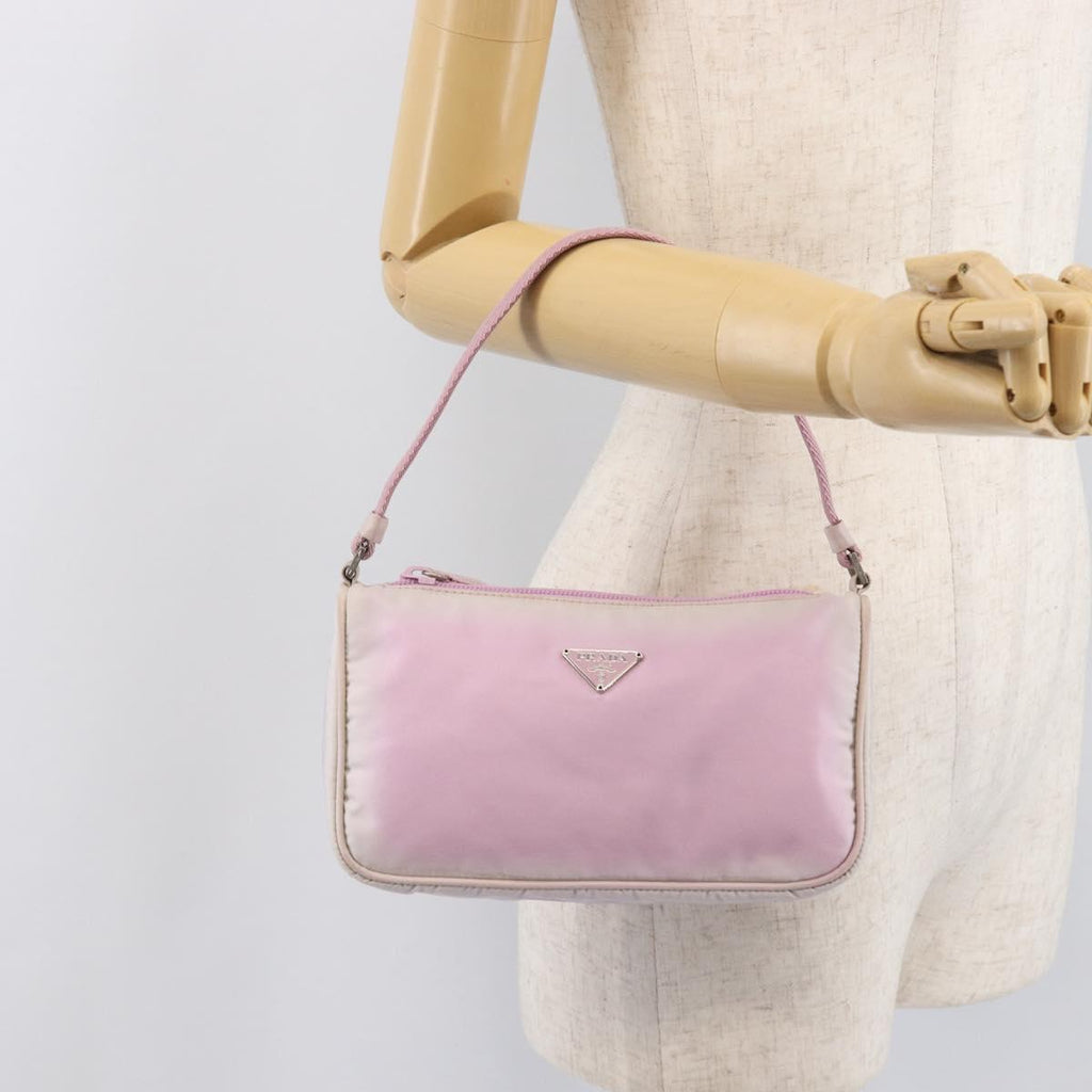 PRADA Accessory Pouch Nylon Pink Silver Auth 207483