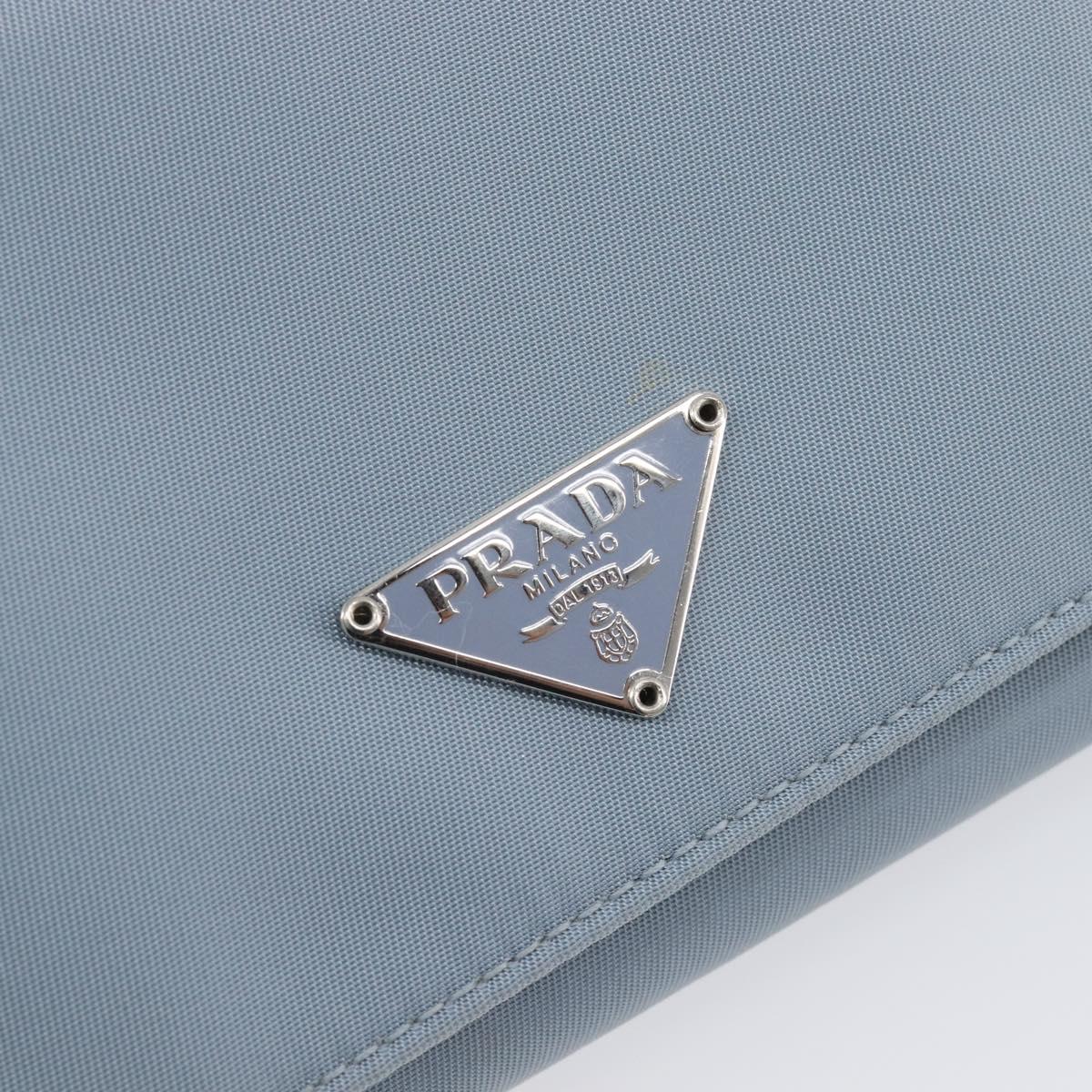 PRADA Compact Wallet Nylon Light Blue Silver Auth 207486A