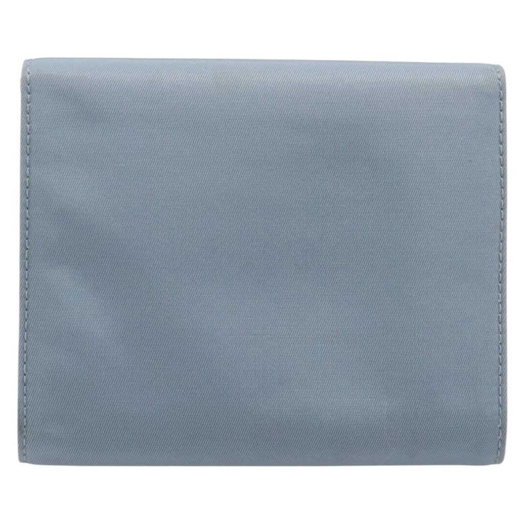 PRADA Compact Wallet Nylon Light Blue Silver Auth 207486A