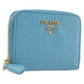 PRADA Coin Purse Safiano Leather Light Blue Gold Auth 207493V
