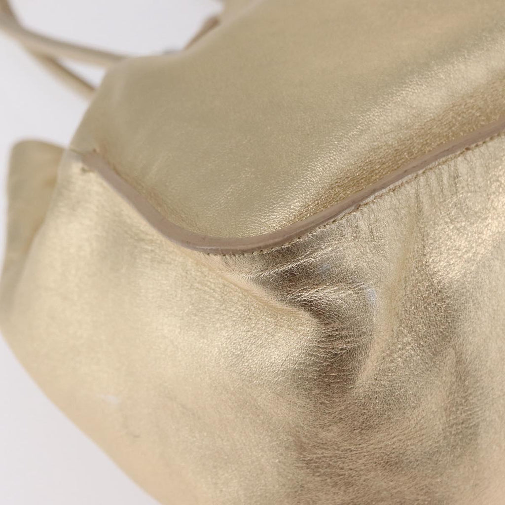 PRADA Tote Bag Leather Gold Silver Auth 207552A