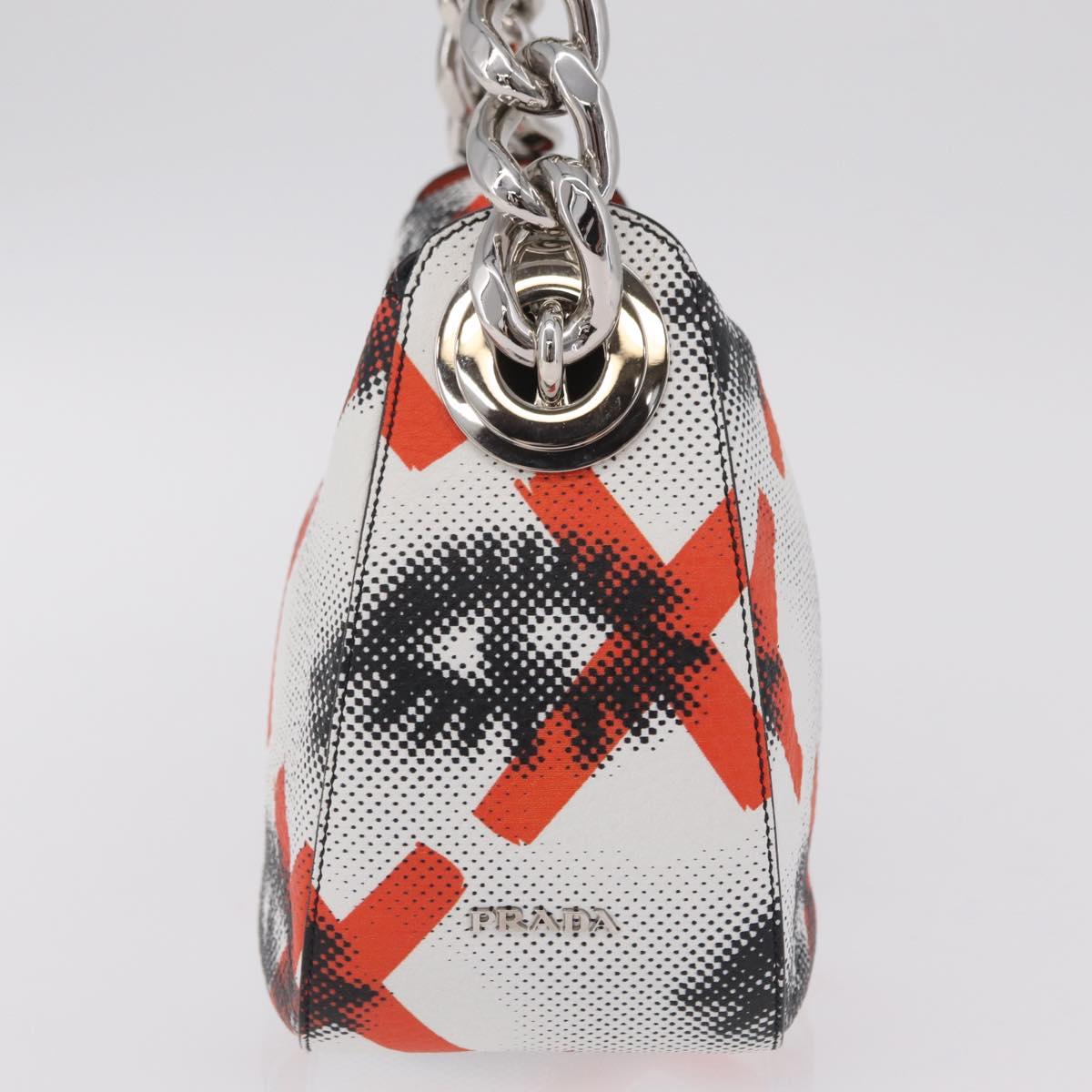 PRADA Chain Shoulder Bag Leather White Silver Auth 207574M