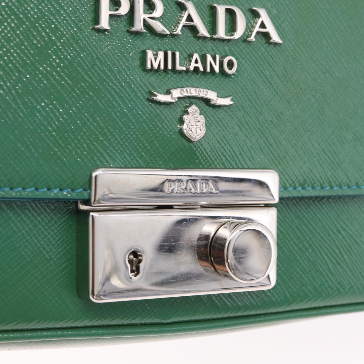 PRADA Chain Shoulder Bag Safiano Leather Green Silver Auth 207634V