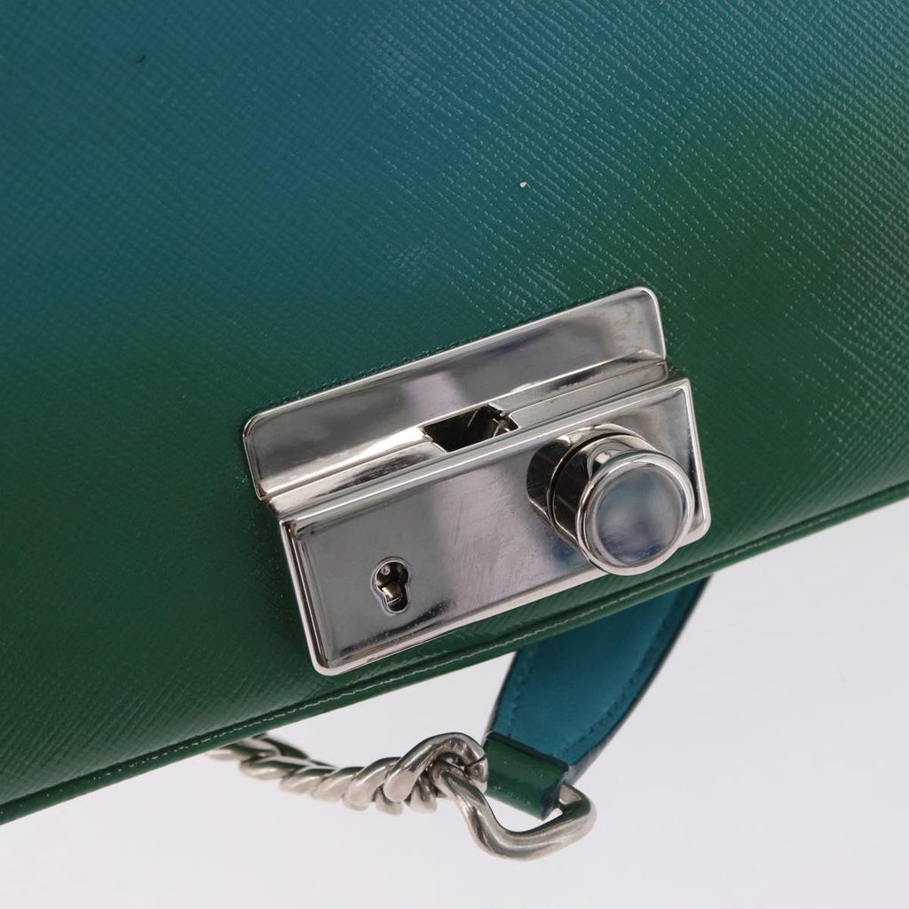PRADA Chain Shoulder Bag Safiano Leather Green Silver Auth 207634V