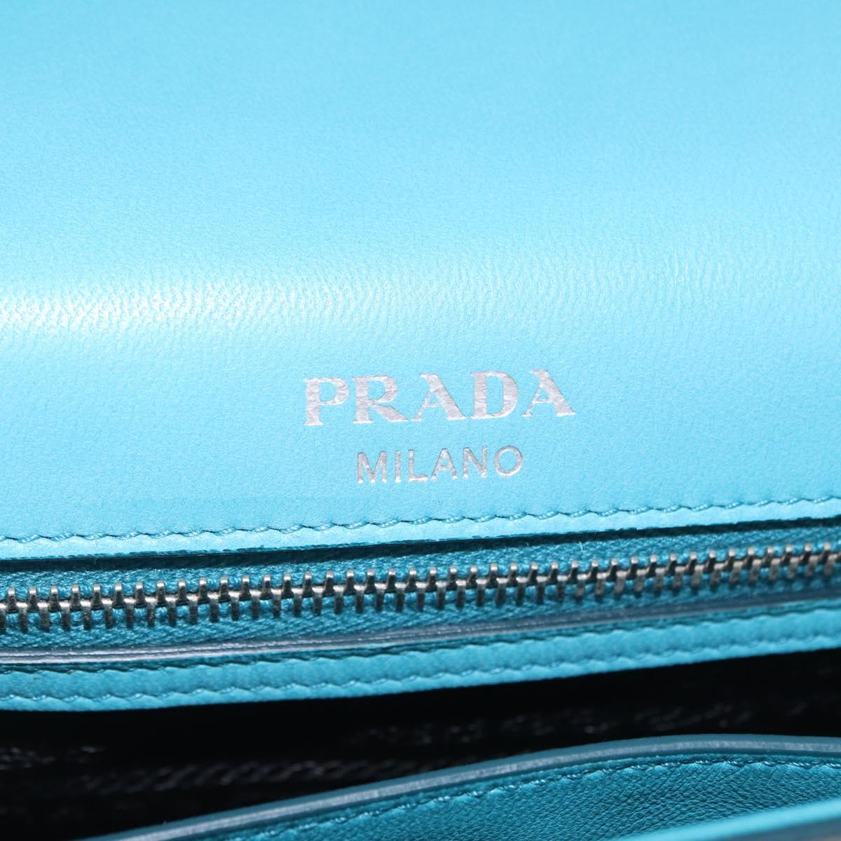 PRADA Chain Shoulder Bag Safiano Leather Green Silver Auth 207634V