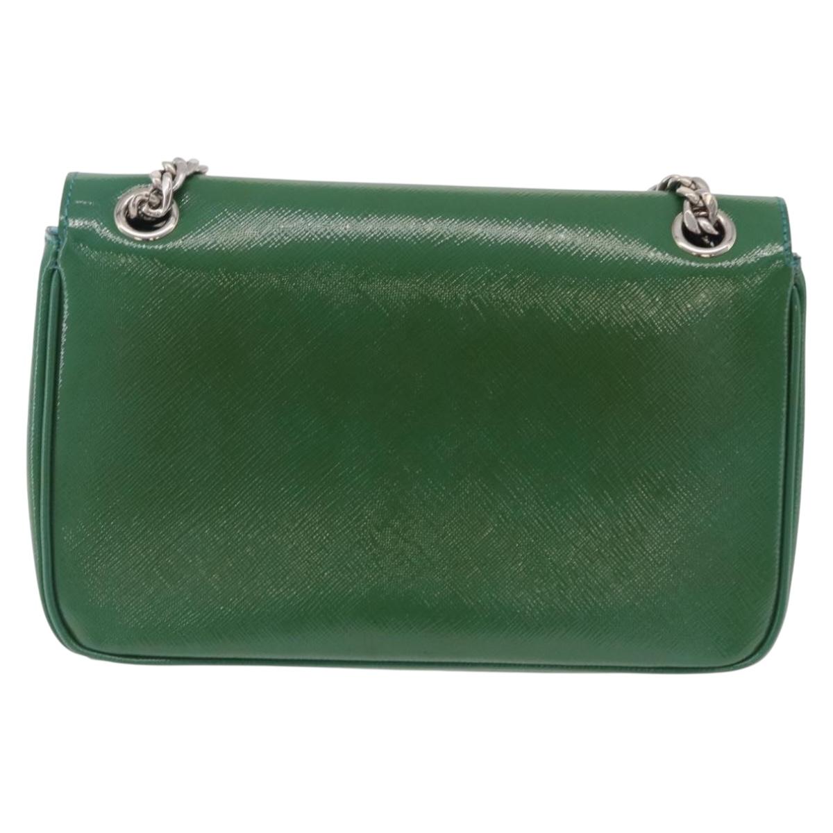 PRADA Chain Shoulder Bag Safiano Leather Green Silver Auth 207634V