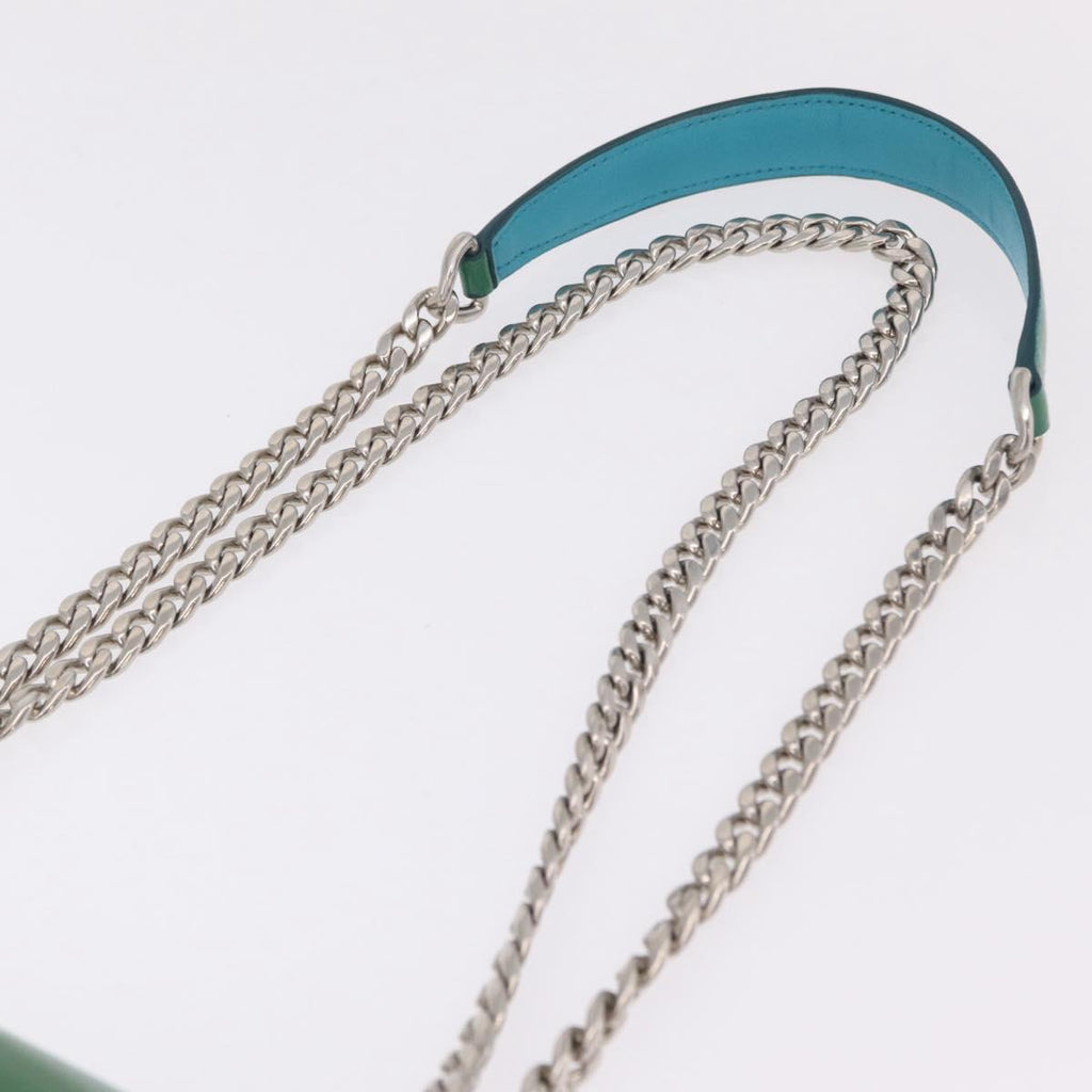 PRADA Chain Shoulder Bag Safiano Leather Green Silver Auth 207634V