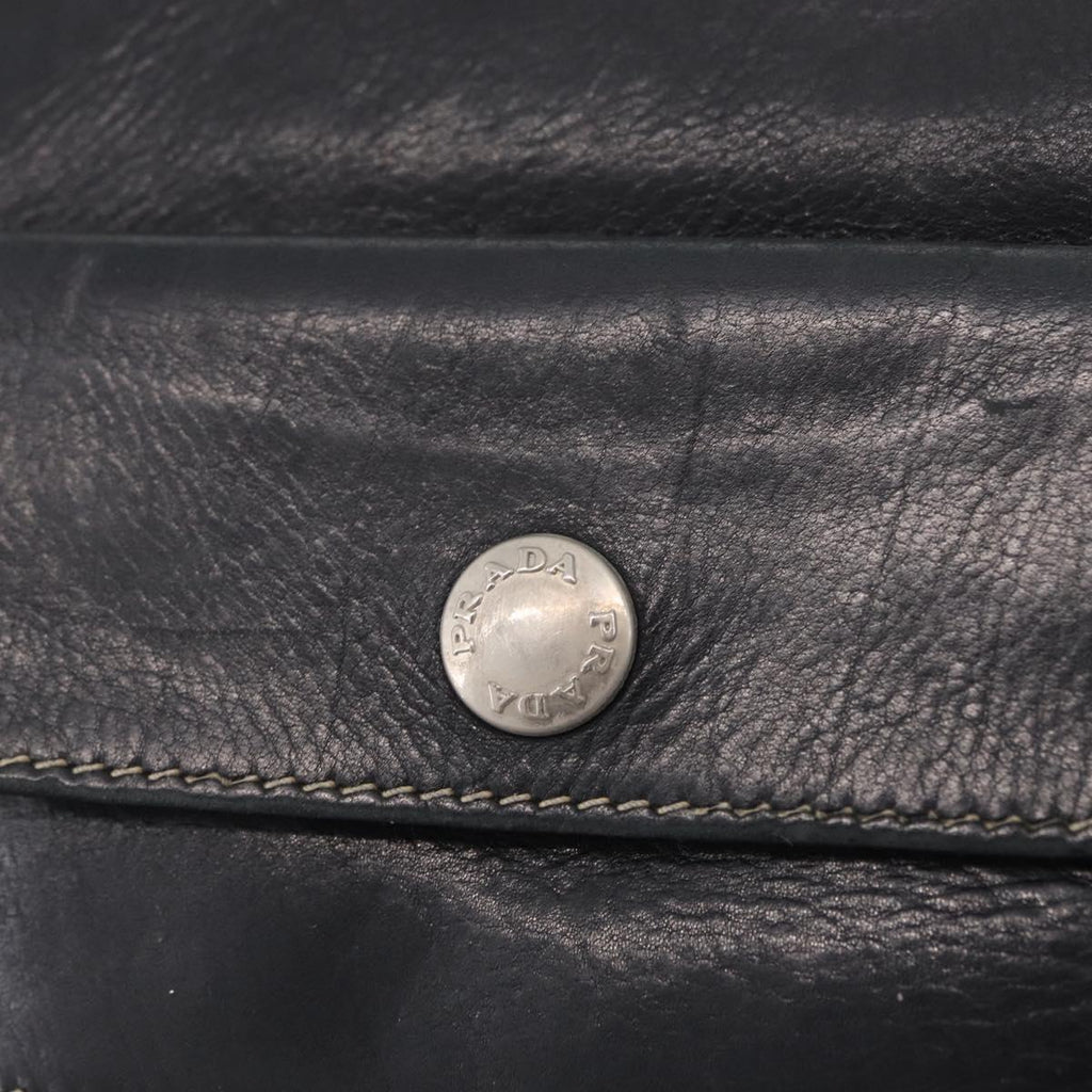 PRADA Hand Bag Leather Black Silver Auth 207680