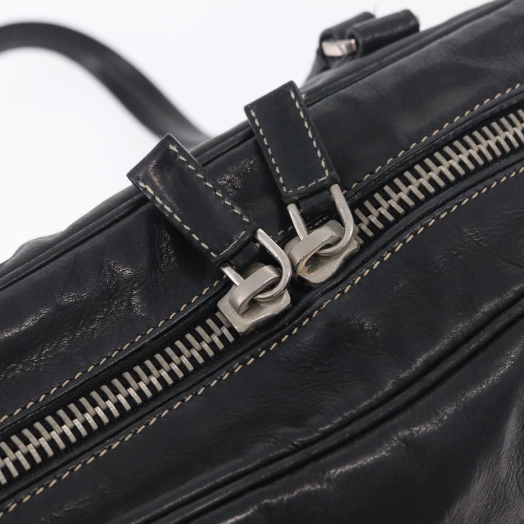 PRADA Hand Bag Leather Black Silver Auth 207680
