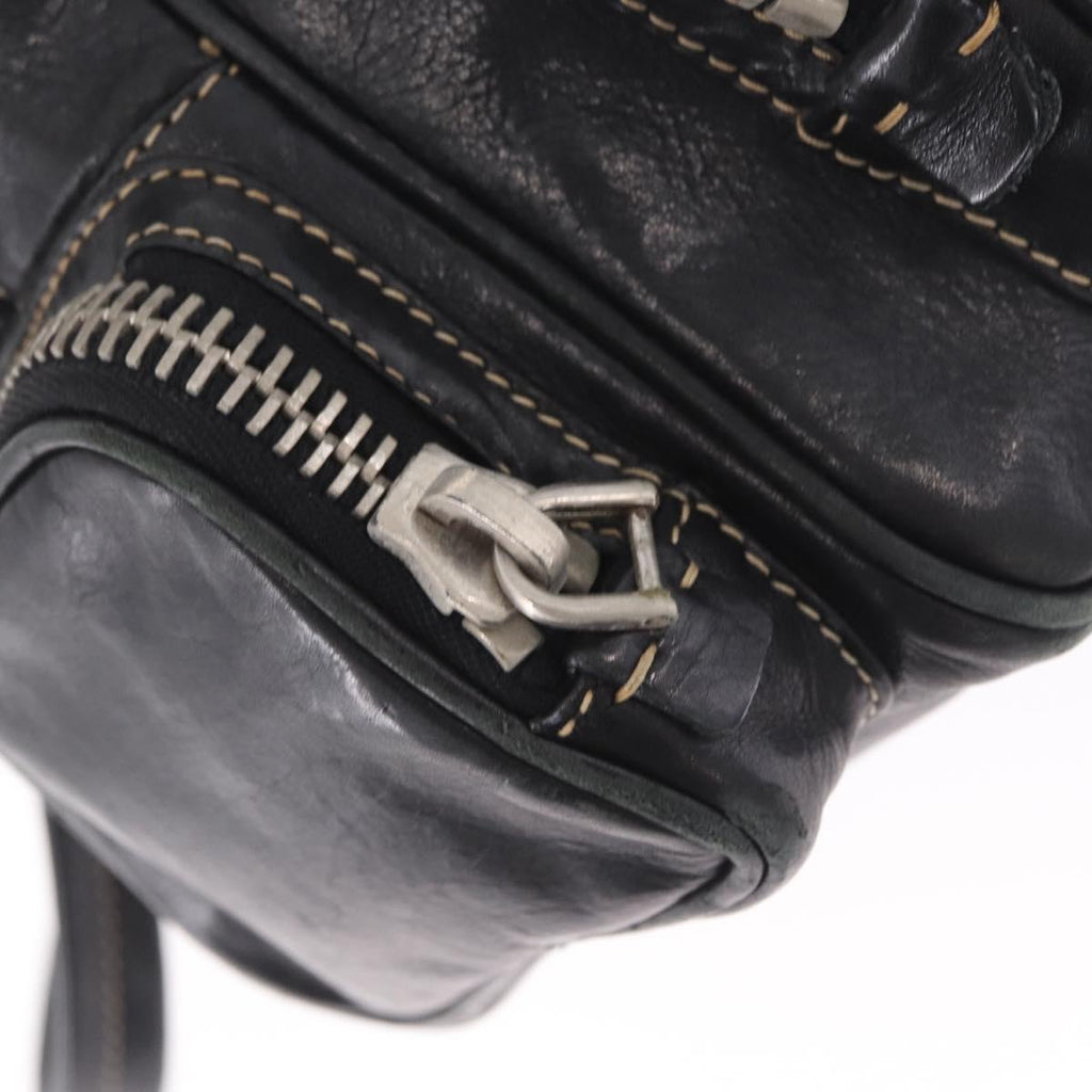 PRADA Hand Bag Leather Black Silver Auth 207680