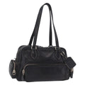 PRADA Hand Bag Leather Black Silver Auth 207680