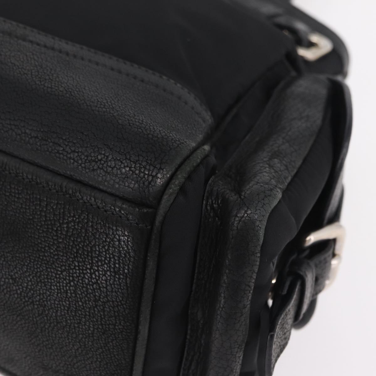 PRADA Tote Bag Nylon Black Silver Auth 207682