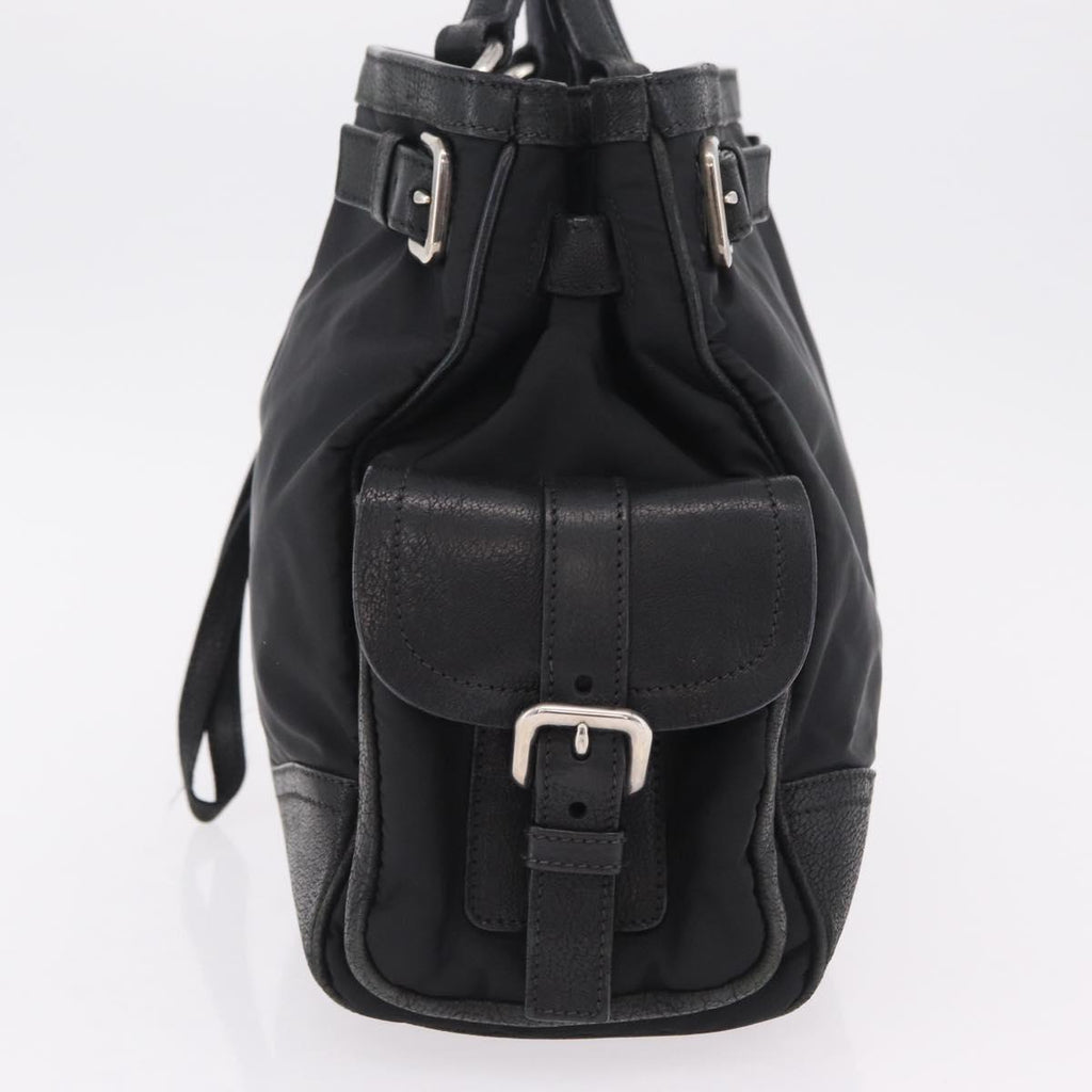 PRADA Tote Bag Nylon Black Silver Auth 207682