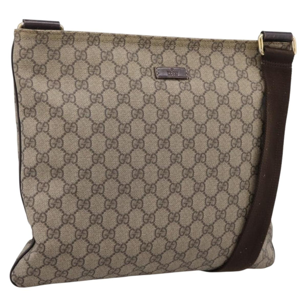 GUCCI GG Supreme Shoulder Bag PVC Beige Gold Tone 201446 Auth 207731A