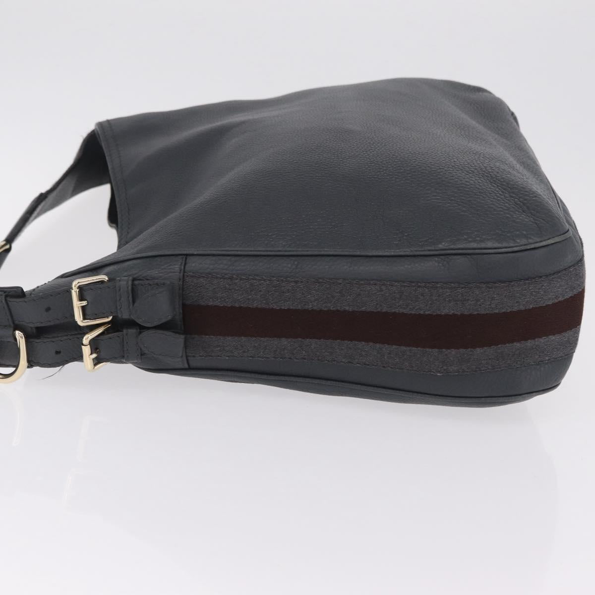 GUCCI Sherry Line Shoulder Bag Leather Gray Silver 247597 Auth 207752A