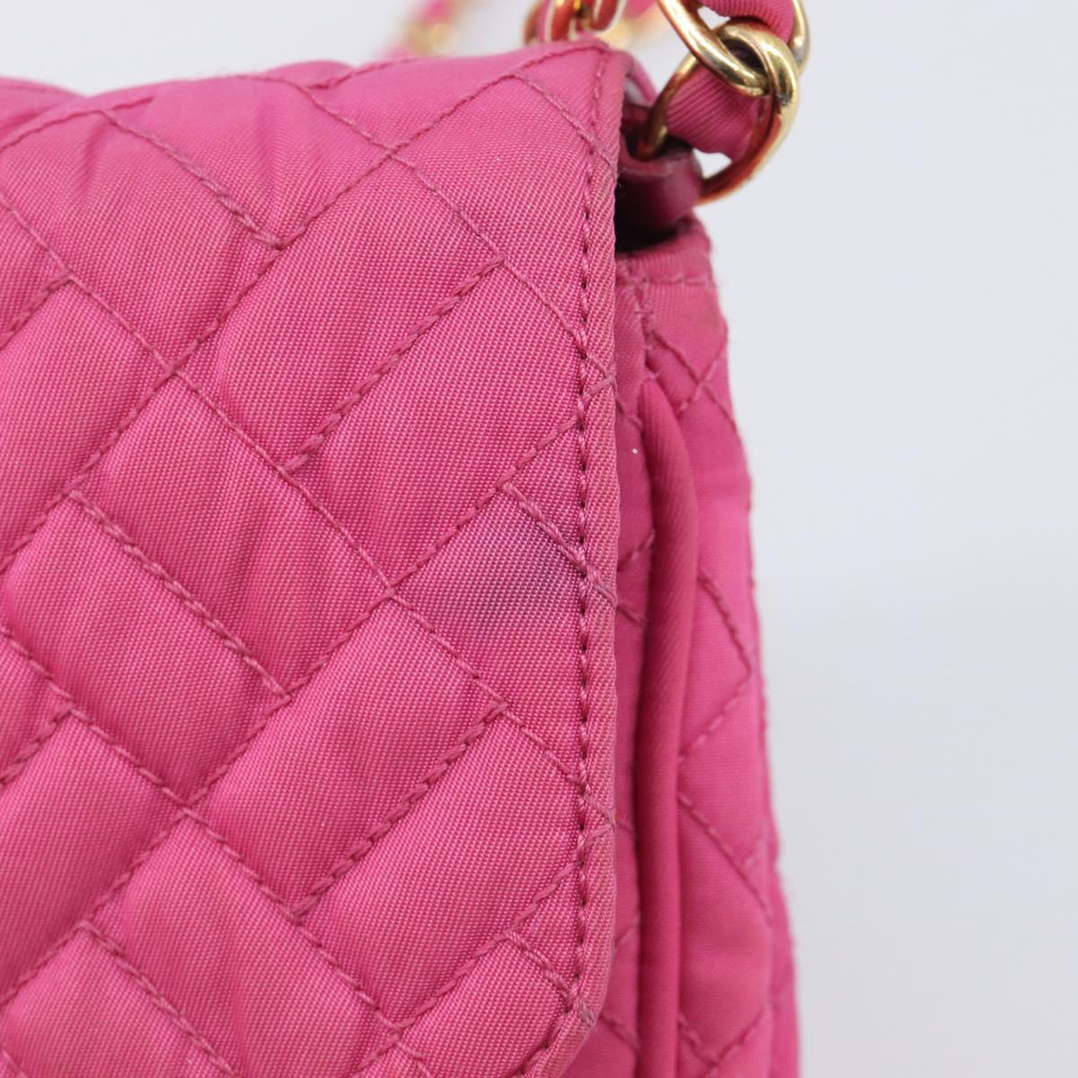 PRADA Chain Shoulder Bag Nylon Pink Gold Tone Auth 207772A