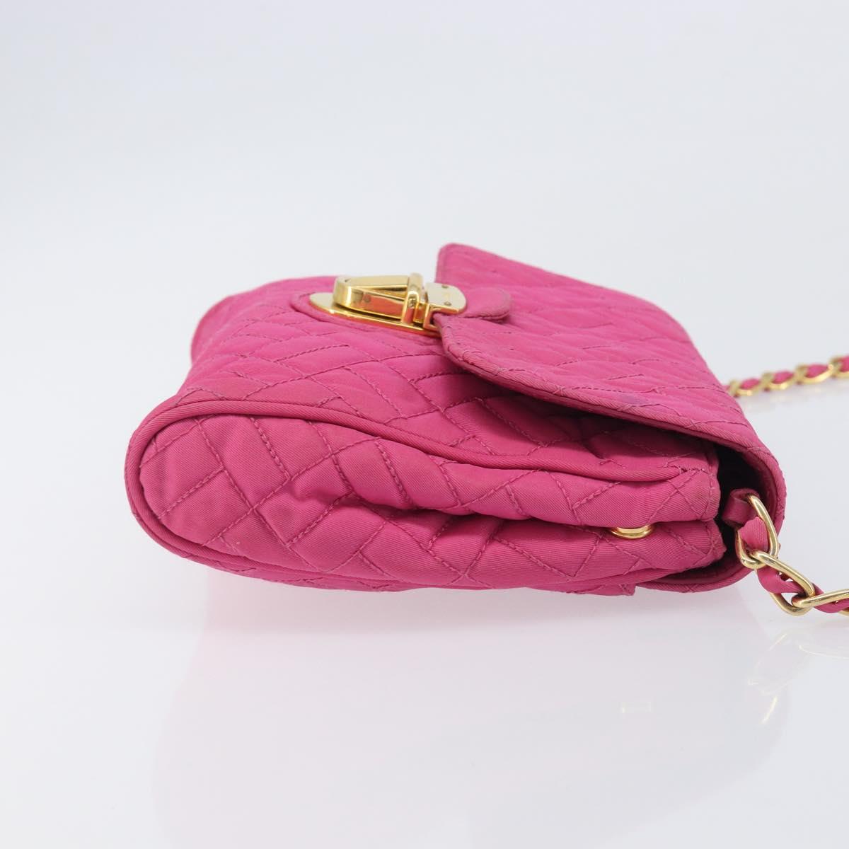 PRADA Chain Shoulder Bag Nylon Pink Gold Tone Auth 207772A