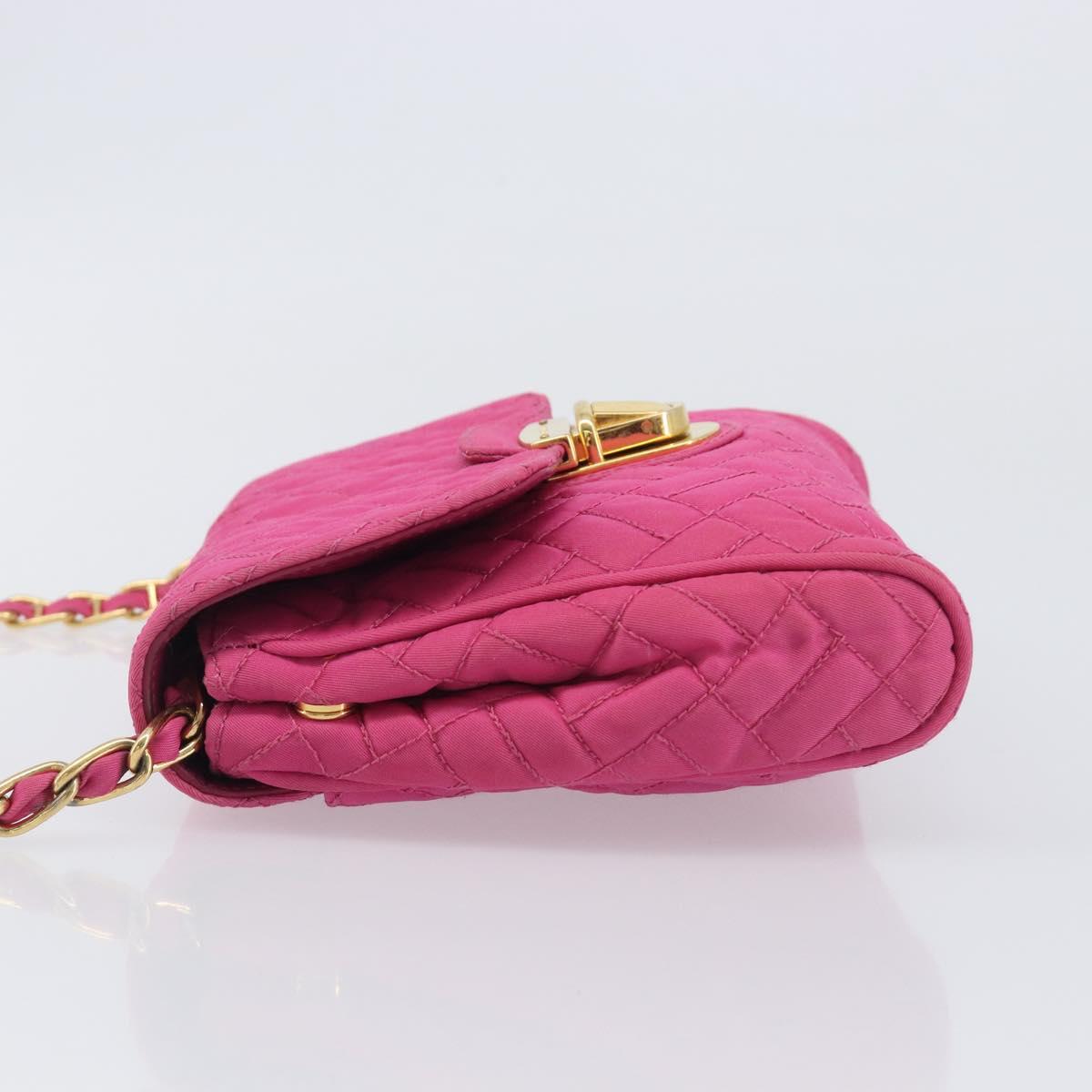 PRADA Chain Shoulder Bag Nylon Pink Gold Tone Auth 207772A