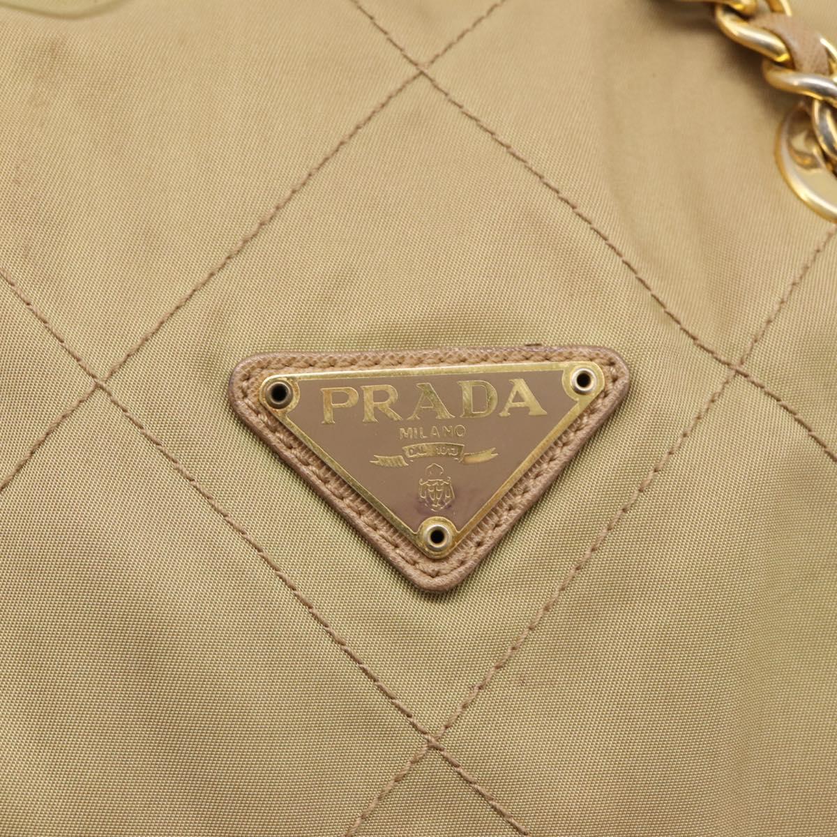 PRADA Chain Shoulder Bag Nylon Beige Gold Auth 207819A