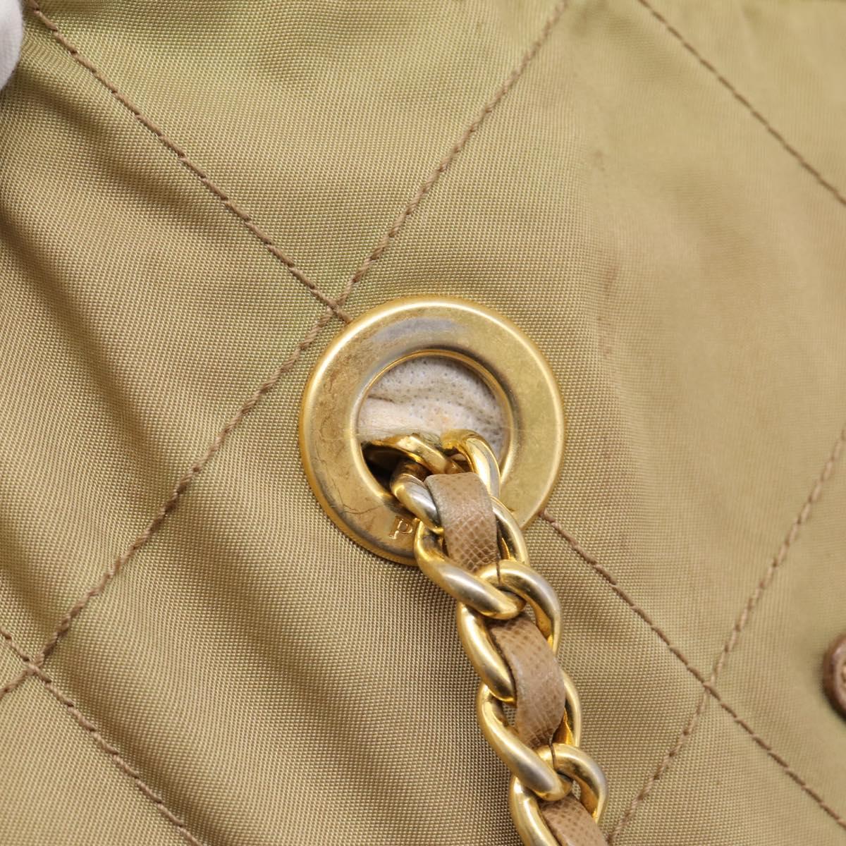PRADA Chain Shoulder Bag Nylon Beige Gold Auth 207819A