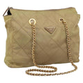 PRADA Chain Shoulder Bag Nylon Beige Gold Auth 207819A