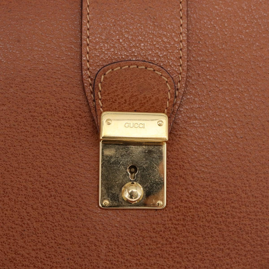 GUCCI Business Bag Leather Brown Gold Auth 207834
