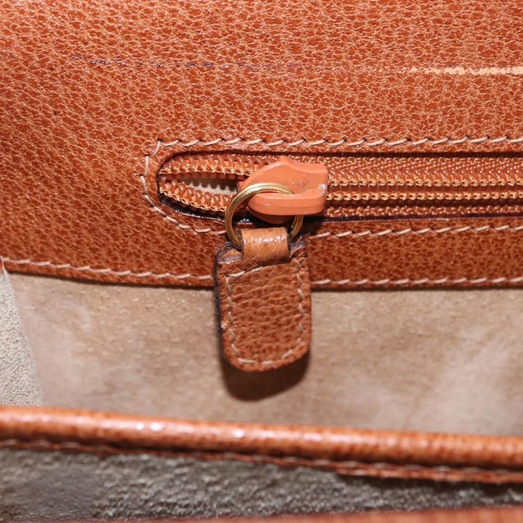 GUCCI Business Bag Leather Brown Gold Auth 207834