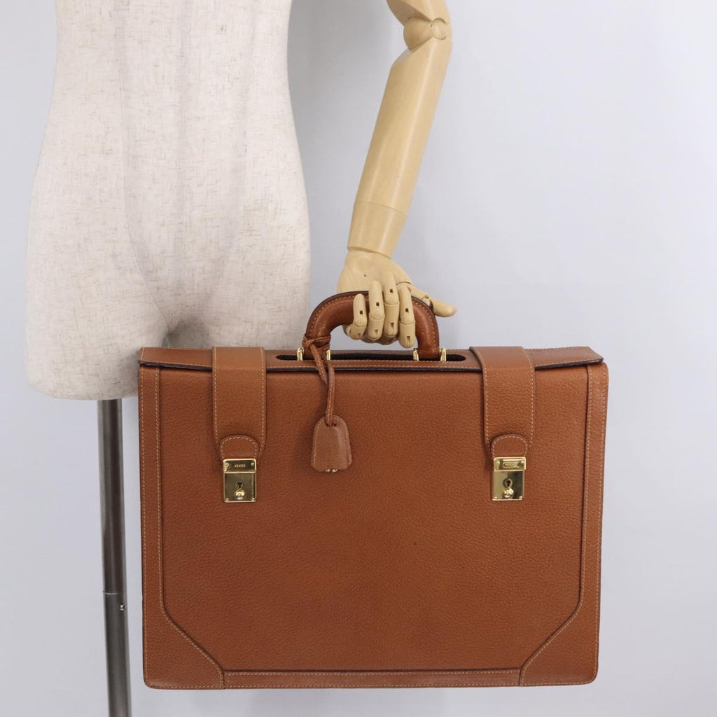 GUCCI Business Bag Leather Brown Gold Auth 207834