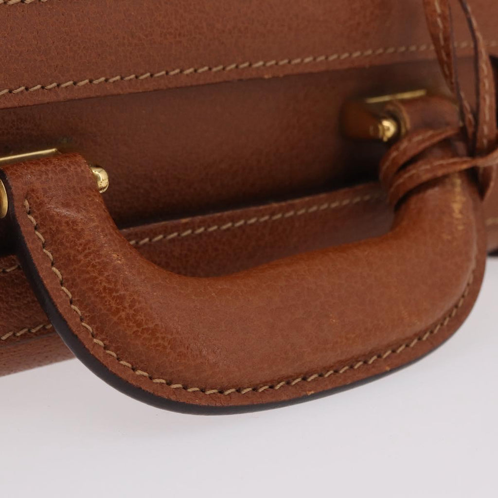 GUCCI Business Bag Leather Brown Gold Auth 207834