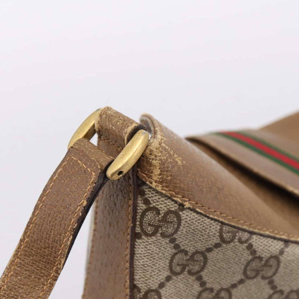 GUCCI GG Supreme Web Sherry Line Bag PVC Beige Gold 904 02 081 Auth 207855