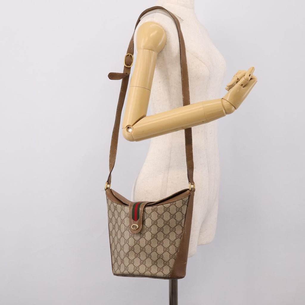GUCCI GG Supreme Web Sherry Line Bag PVC Beige Gold 904 02 081 Auth 207855