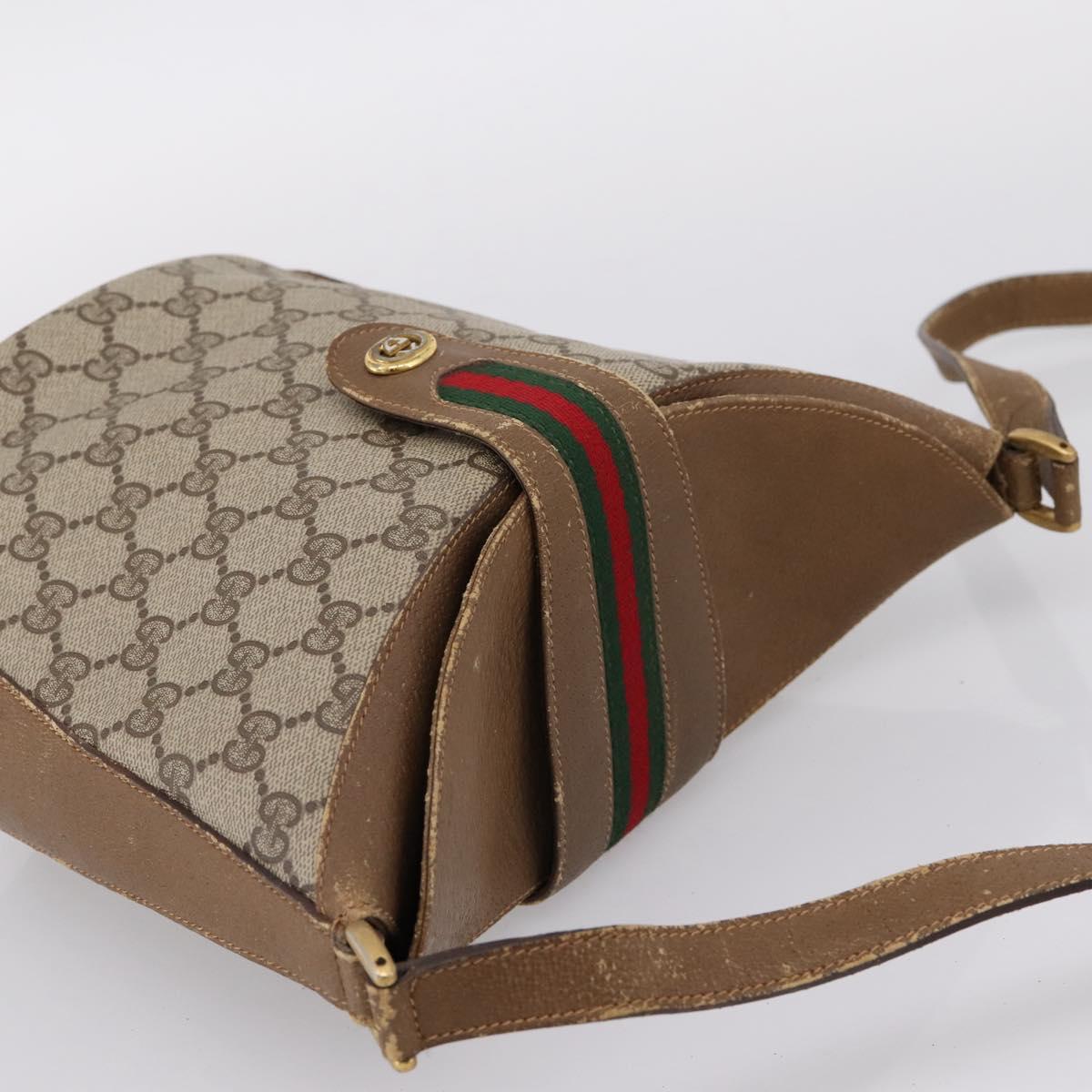 GUCCI GG Supreme Web Sherry Line Bag PVC Beige Gold 904 02 081 Auth 207855