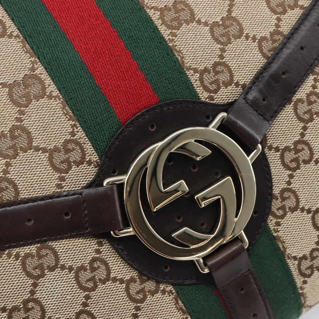 GUCCI GG Canvas Web Sherry Line Interlocking G Shoulder Bag 131033 Auth 207927A