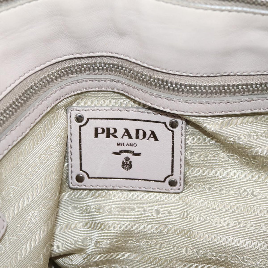 PRADA Gathered Hand Bag Leather 2way Gray Silver Auth 208024V