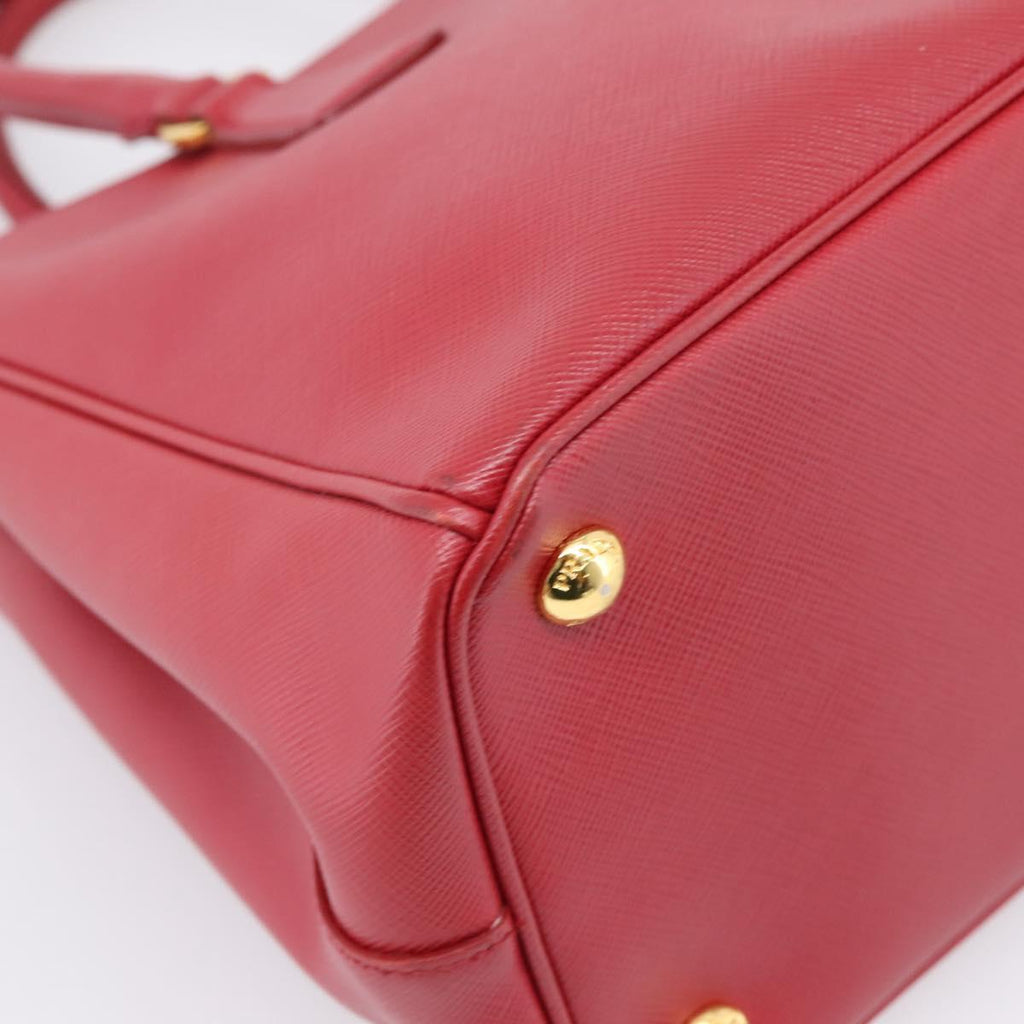 PRADA Galleria Hand Bag Saffiano 2way Red Gold Auth 208039