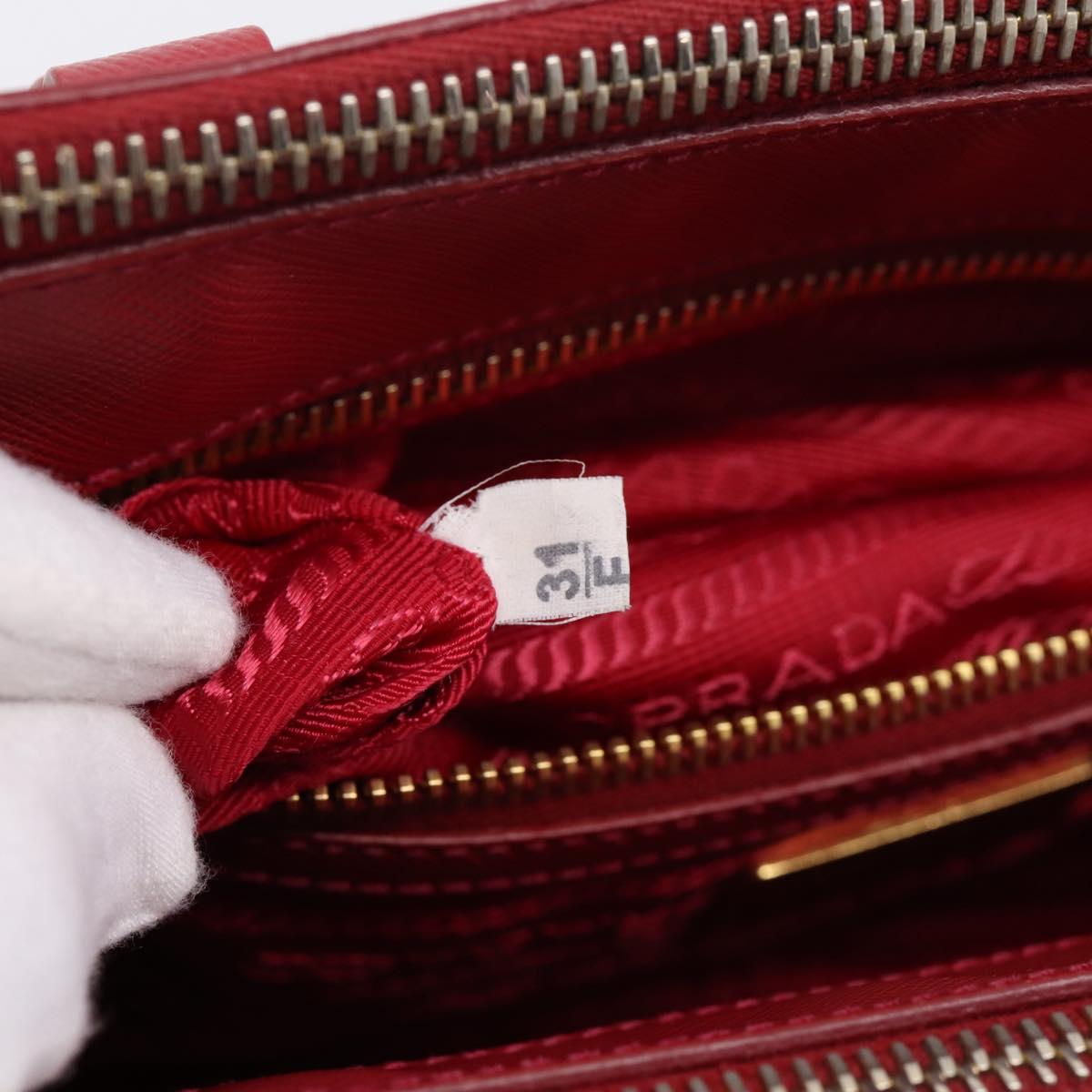 PRADA Galleria Hand Bag Saffiano 2way Red Gold Auth 208039