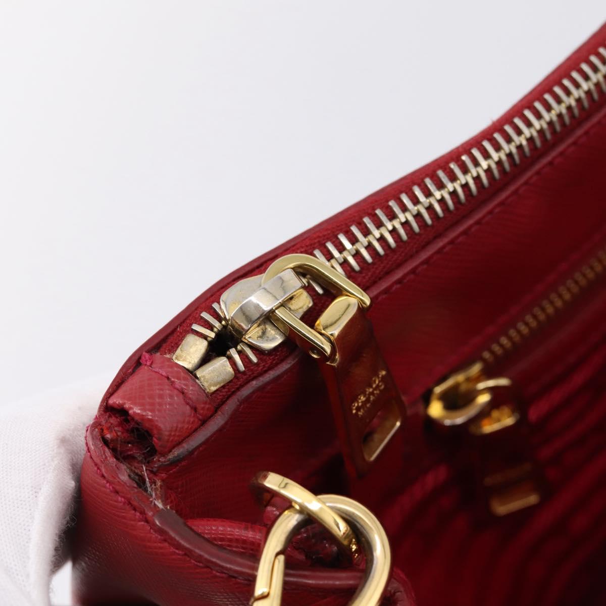PRADA Galleria Hand Bag Saffiano 2way Red Gold Auth 208039