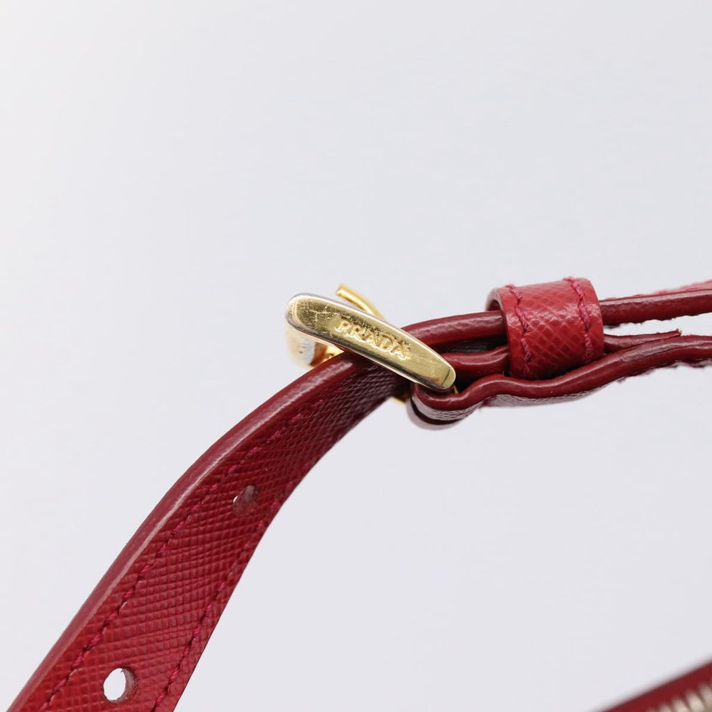 PRADA Galleria Hand Bag Saffiano 2way Red Gold Auth 208039