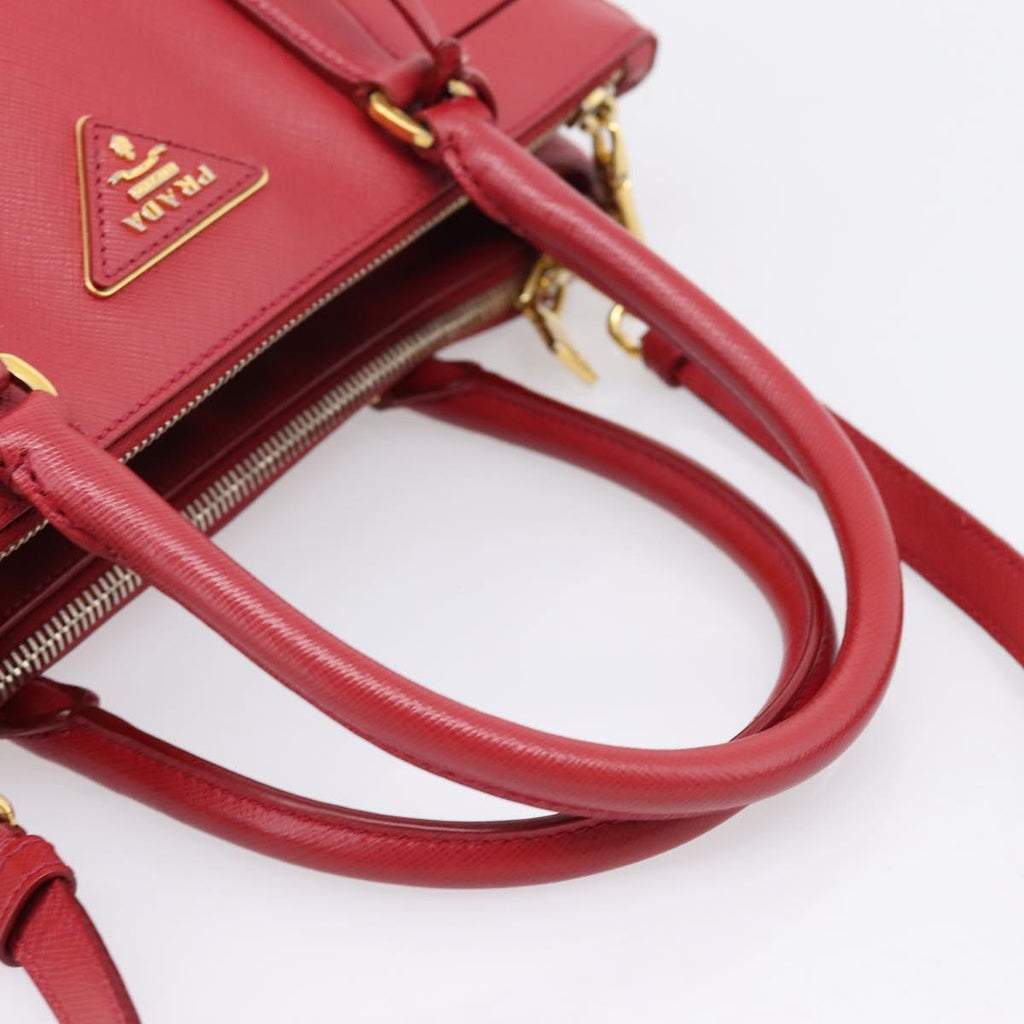 PRADA Galleria Hand Bag Saffiano 2way Red Gold Auth 208039