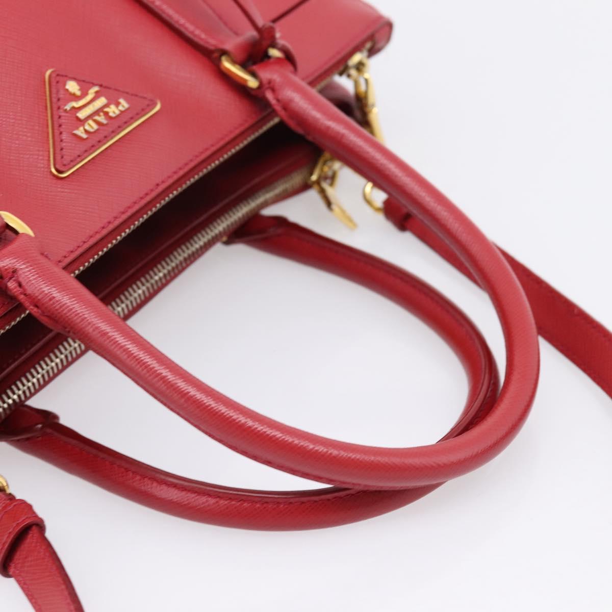 PRADA Galleria Hand Bag Saffiano 2way Red Gold Auth 208039
